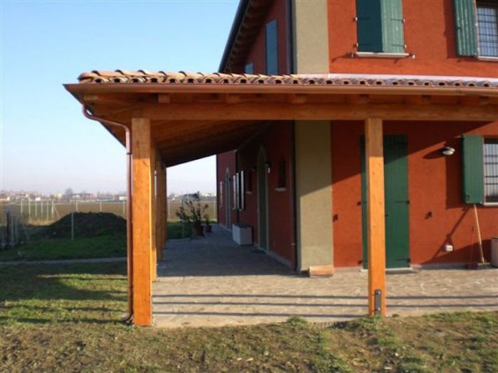 Archisio - Vz Strutture In Legno - Progetto Porticato angolare in legno di abete lamellare con copertura fissa