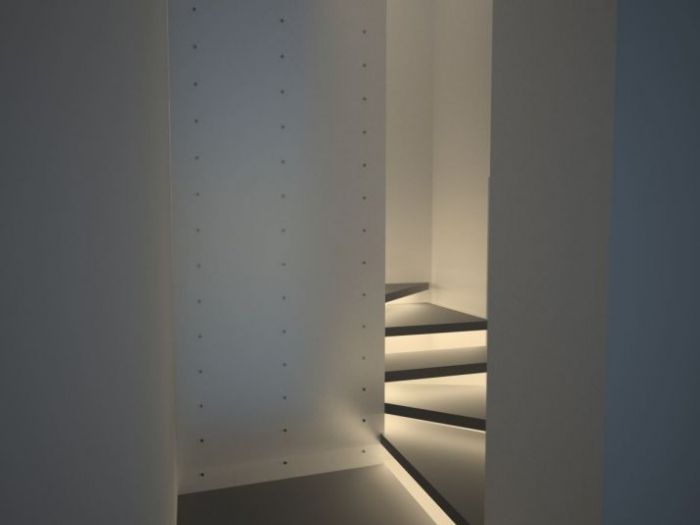Archisio - Chiara Santi - Progetto Studio tridimensionale di scala in acciaio e pietra e illuminazione