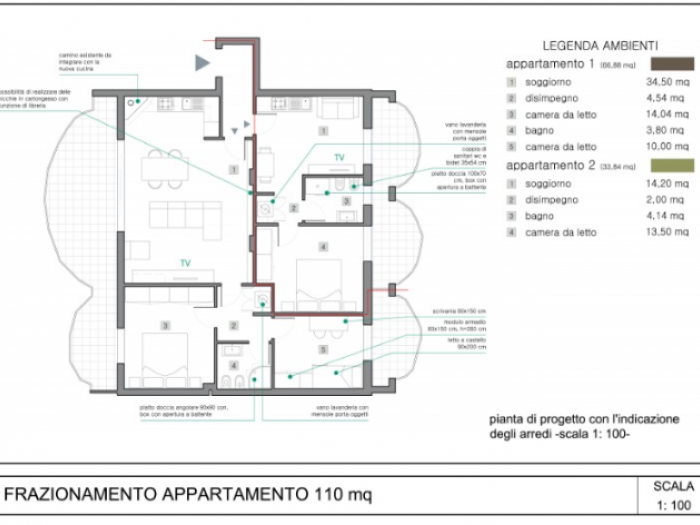 Archisio - Gianluca Ferranti - Progetto Frazionamento di un appartamento di 110 mq