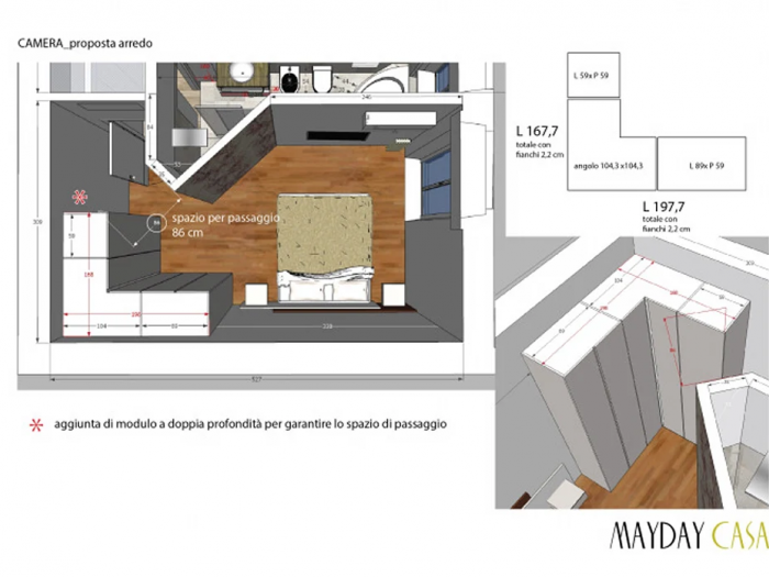 Archisio - Azzurra Lorenzetto - Progetto Due camere e un living in 70 mq
