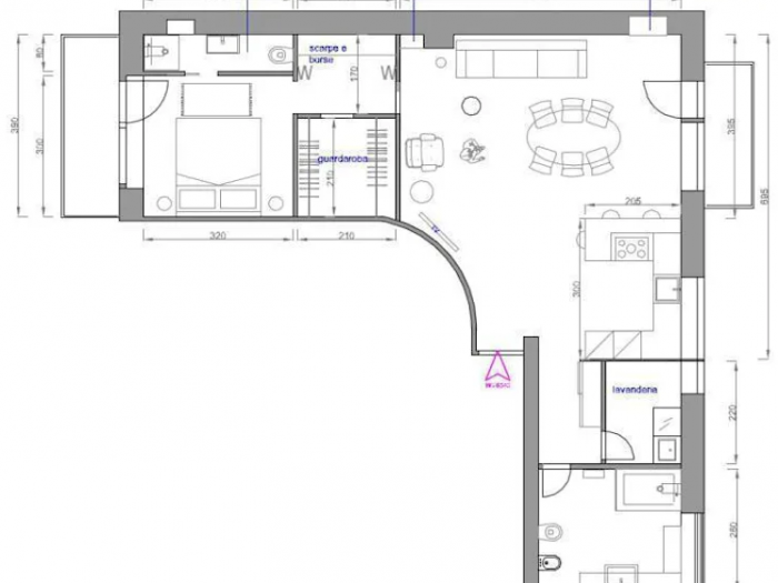 Archisio - Azzurra Lorenzetto - Progetto Ridistribuire gli spazi da appartamento anni 60 a moderno con living open space