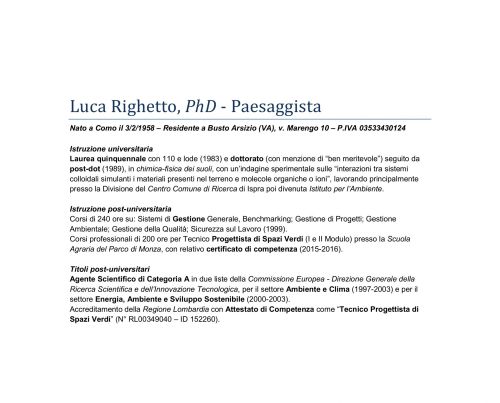 Archisio - Luca Righetto - Progetto Curriculum vitae Progettazione giardini altro