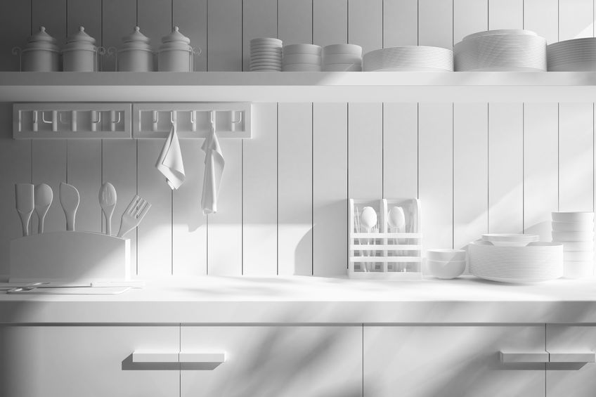 Paraschizzi in cucina in legno bianco