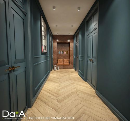 Archisio - Data Design And Architecture - Progetto Soft elegant and dark colors and materials for the corridors